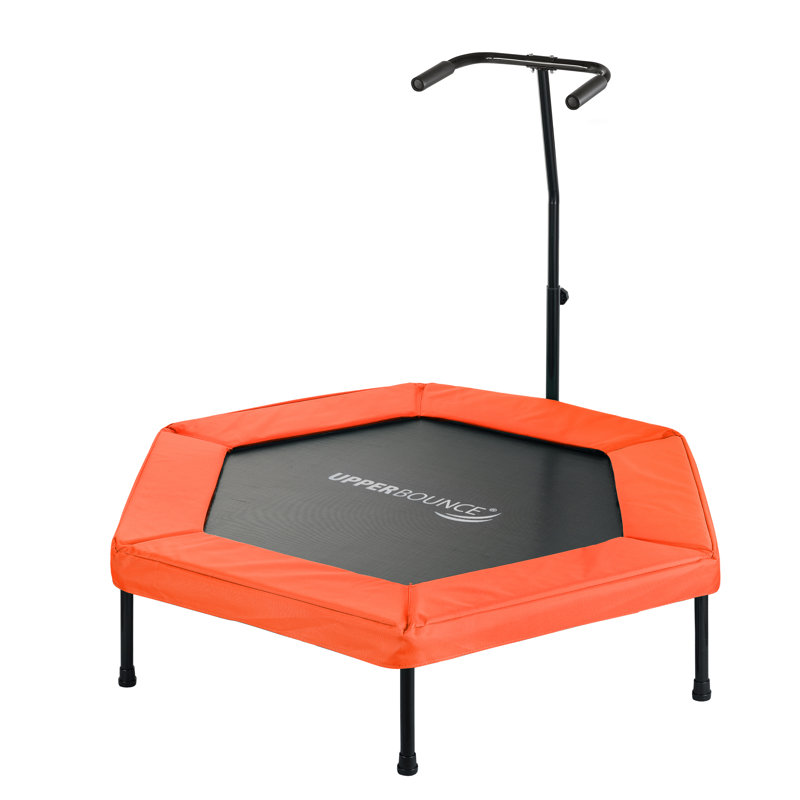 Machrus Upper Bounce 50" Mini Trampoline w/ Adjustable T-Shaped Handrail Hexagonal Rebounder Fitness, Orange