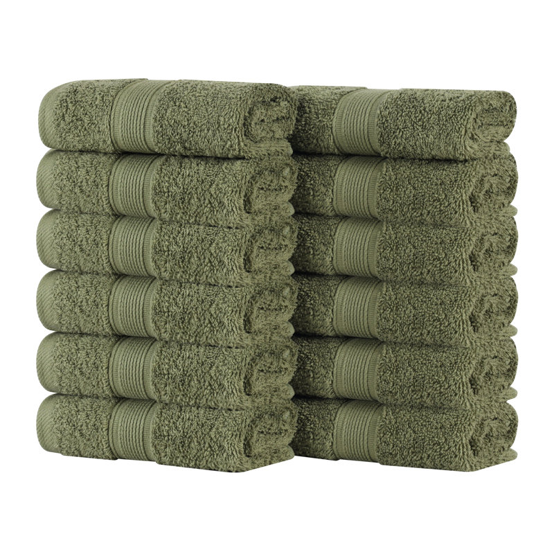 Ensemble de serviettes en coton biologique Lyndon, Ensemble de 12 débarbouillettes, Vert forêt