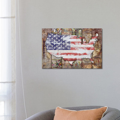 USA Map Flag by Diego Tirigall - Wrapped Canvas Gallery-Wrapped Canvas Giclée