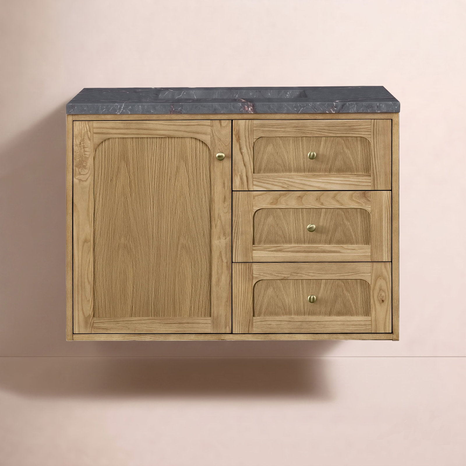 Laurent 36" Single Bathroom Vanity, Light Natural Oak, Parisien Bleu, 8" Widespread