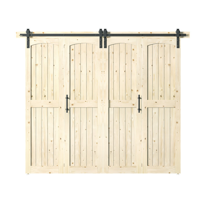 Plateau arqué assemblé de 84 po Porte de grange double pliante Knotty, 96 po x 84 po, Unfinished
