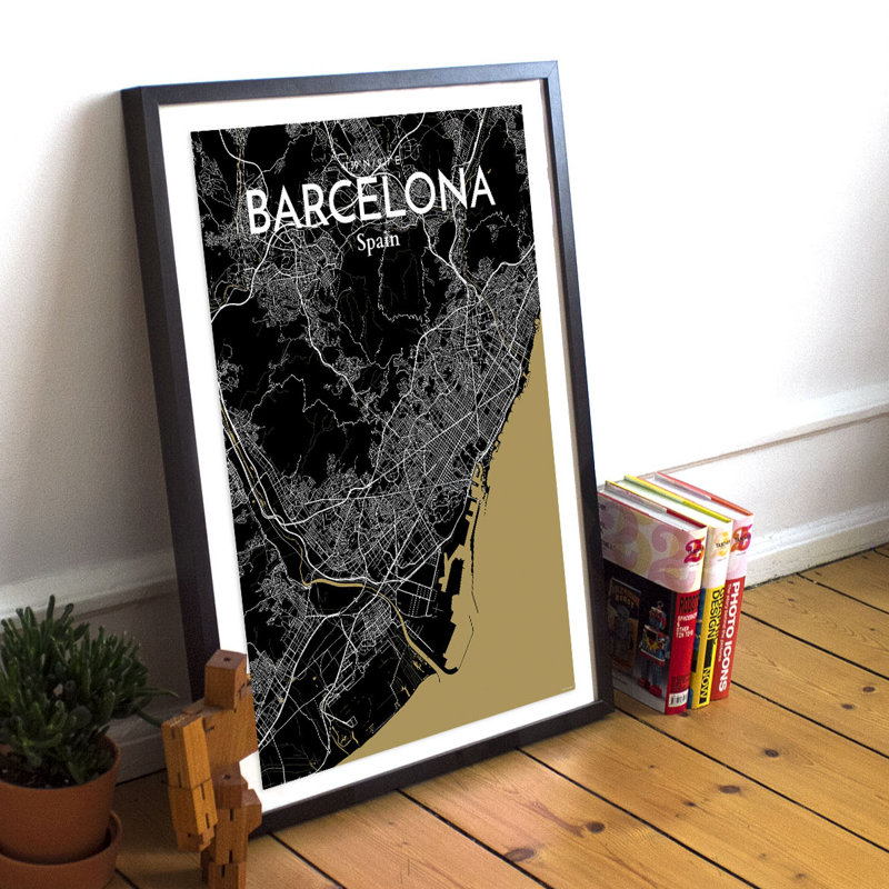 Barcelona City Map - No Frame Print, 60.2 cm H x 27.9 cm W x 0.1 cm D