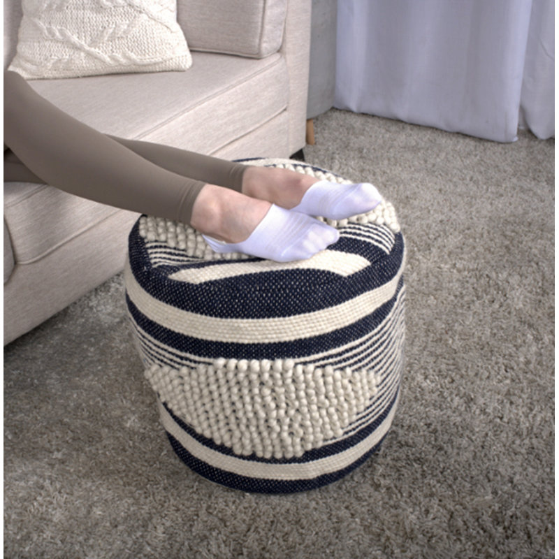 Diamond Handcrafted Fabric Cylindrical Pouf, Dark Blue