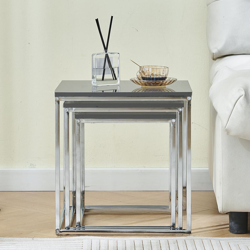 Chavira Sled Nesting Tables, Silver, Grey