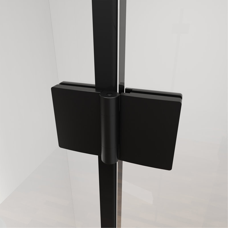 Porte de douche à charnière pivotante pliante semi-sans cadre 34 po X P 72 po H, verre trempé 1/4 po (6 mm), panneau pliable pour salle de bain, installation réversible, noir mat