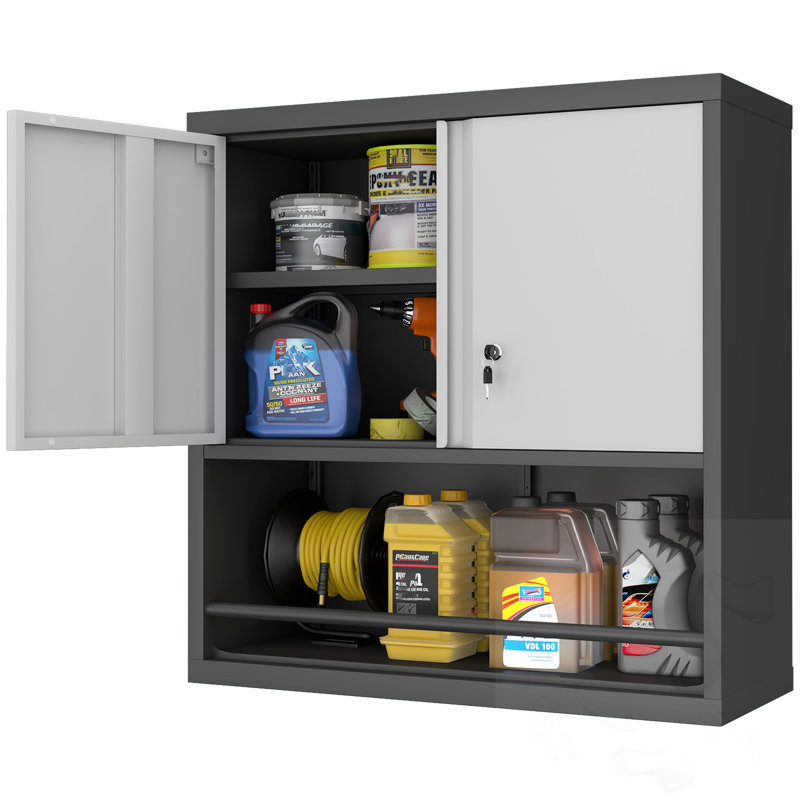Armoire de rangement en métal réglable à 2 portes en métal avec tablettes réglables, Noir / blanc