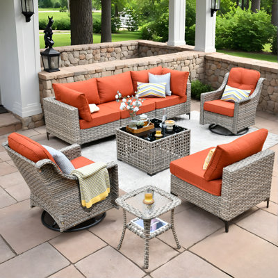 Ensemble 8 pièces de canapé d'extérieur en rotin de haute qualité avec table basse et chaise berçante