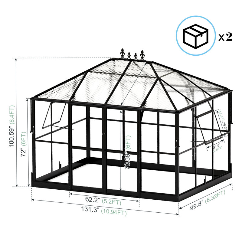  Grower’s Haven Polycarbonate Greenhouse with Clear Panels- 6 FT Wall Height Outdoor Aluminum Greenhouses with 2 Vents, Double Doors with Hook, Walk-in Greenhouse for Backyard Garden