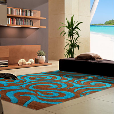 Tapis bleu/brun tissé à la machine Melfa
