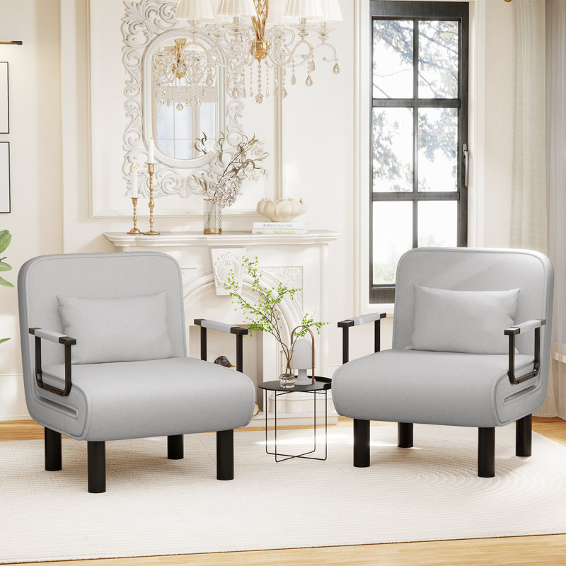 Upholstered 3-in-1 Convertible Line Sleeper Chair, Light Gray