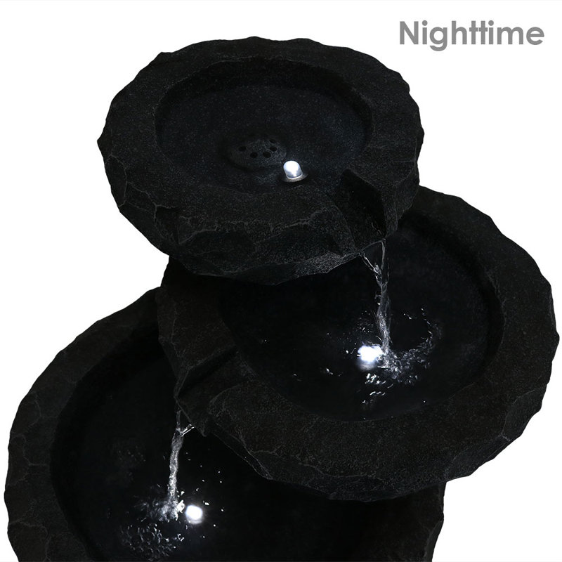 Gray Polyresin 3-Tier Solar Powered Outdoor Fountain