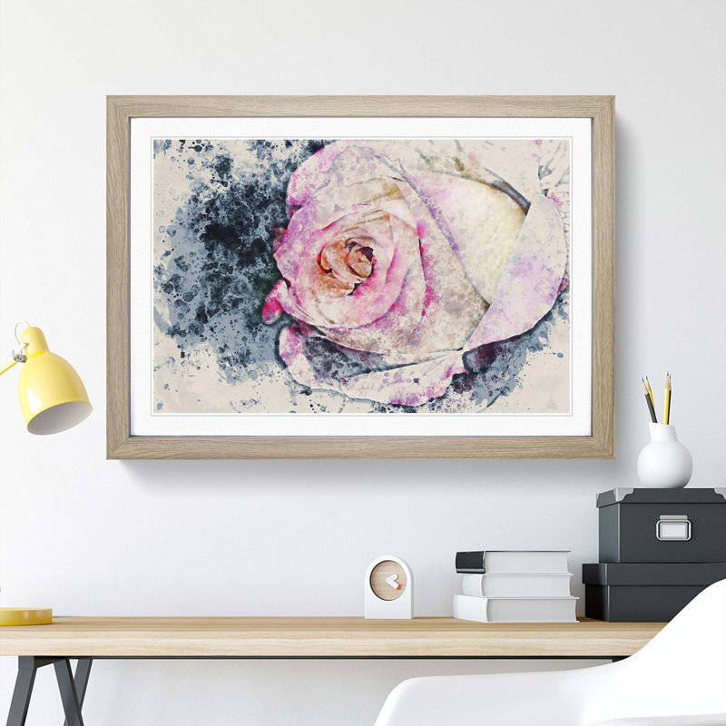 Pink Tipped Rose - Picture Frame Painting Print, 60cm H x 91cm W x 2cm D, Oak