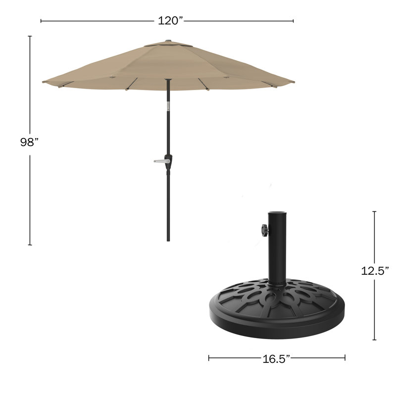 Parasol de patio rond de 10 pi avec base lestée de 19 lb - Inclinaison automatique, manivelle facile, parasol d'extérieur à auvent ventilé pour abat-jour - pour terrasse, balcon, porche, cour ou piscine par Pure Garden (beige)