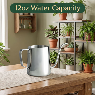 Mini pot d'arrosage en acier inoxydable 304 résistant à la rouille 12 oz (350 ml), réservoir d'eau compact pour plantes d'intérieur avec bec allongé et poignée ergonomique