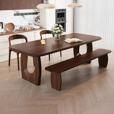 Nut-brown Rectangular Solid Wood Dining Table