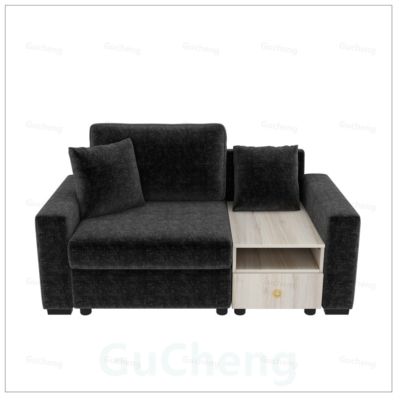 Canapé modulaire moderne avec accoudoirs de rangement, console centrale et coussins moelleux pour un salon confortable, Noir
