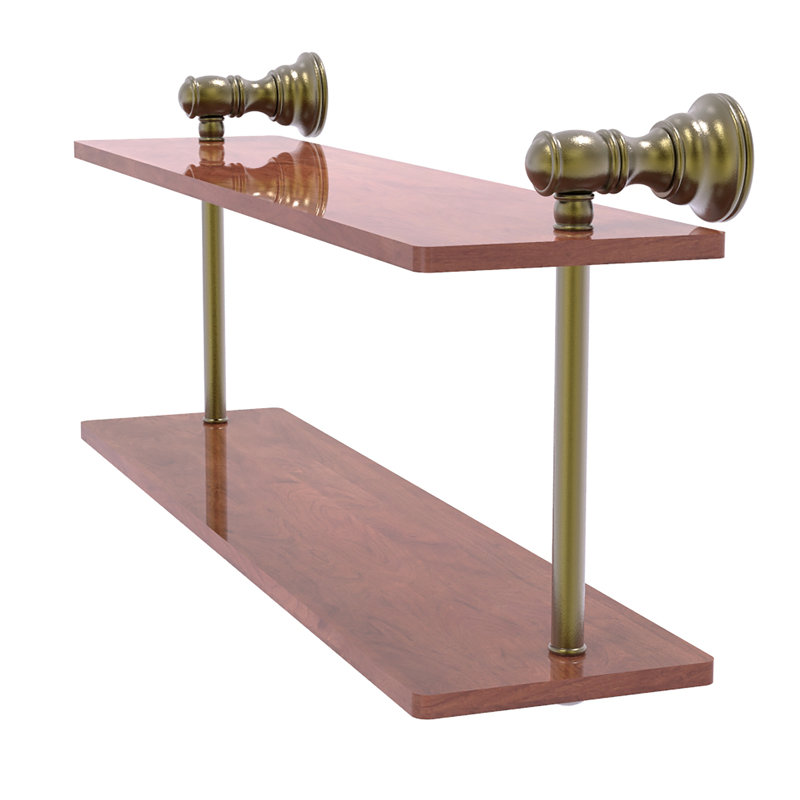 Tablette en bois massif 2 pièces avec barre à serviettes Freyja, H 5,6 po x l 16 po x P 9,2 po, Laiton antique