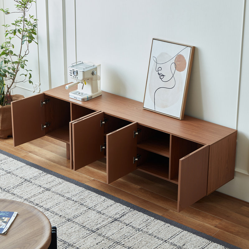 Console de télévision médiévale moderne avec cinq tiroirs et quatre pieds à volutes - brun