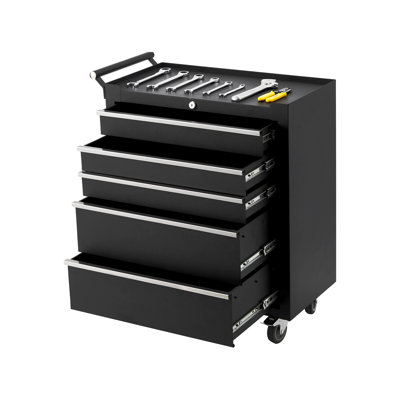 6-Drawer Heavy-Duty Steel Rolling Tool Chest - Multifunctional Storage Cabinet with Locking System, Wheels, and Drawer Liners - Ideal for Garage, Workshop, Warehouse - Color: Black