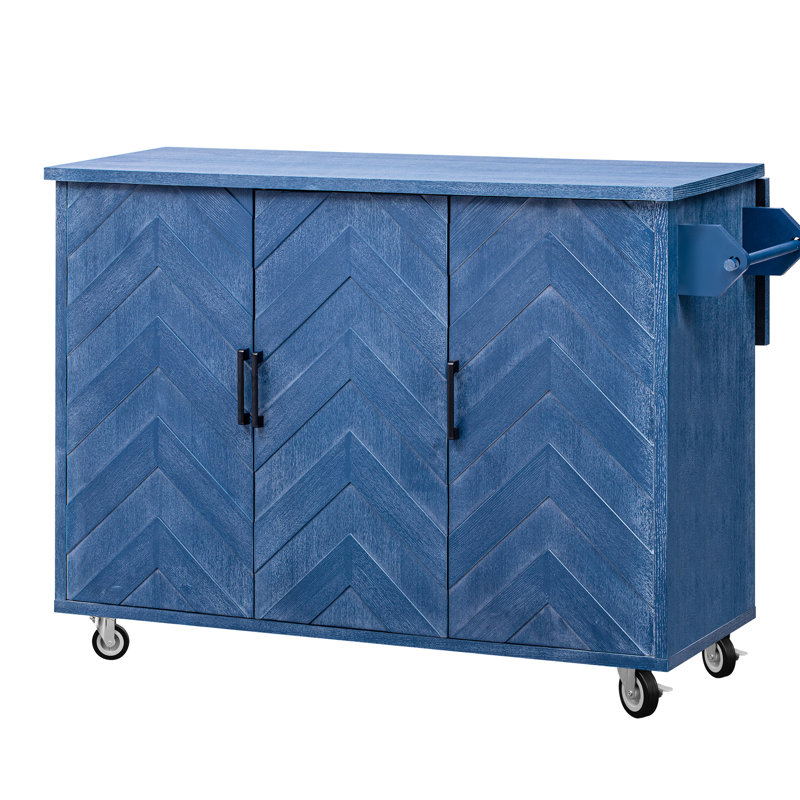 Chariot de cuisine 3D Wave Stripes avec placage de frêne, rangement interne, comptoir à feuilles tombantes et pieds en pin