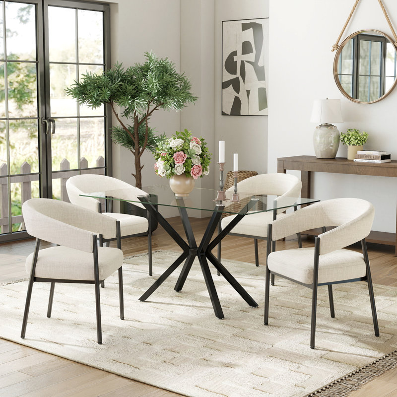 Ensemble de salle à manger rectangulaire avec fauteuil, table de cuisine avec piédestal et chaises en chenille pour la salle à manger