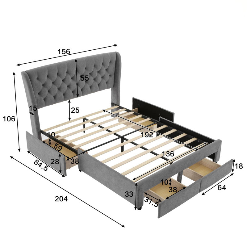 Dowler Upholstered Storage Bed, Double (4'6)