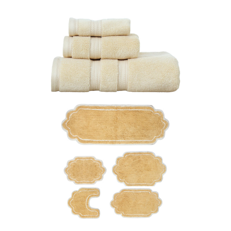 Ensemble de serviettes de bain 3 pièces et tapis de bain 5 pièces Talbert Collection, 100% coton doux, turquoise, Jaune