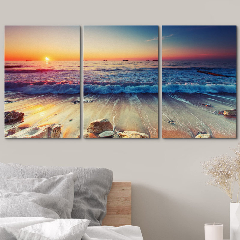 Beautiful Sunrise Over The Horizon Modern Wall Decor, Wrapped Canvas, 36" H x 72" W
