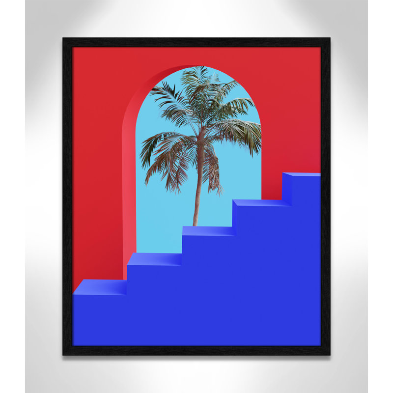 Palmier vue sur papier par Swati B Print, Cadre noir à grain de bois mince, H 25,5 po x l 21,5 po x P 1,25 po
