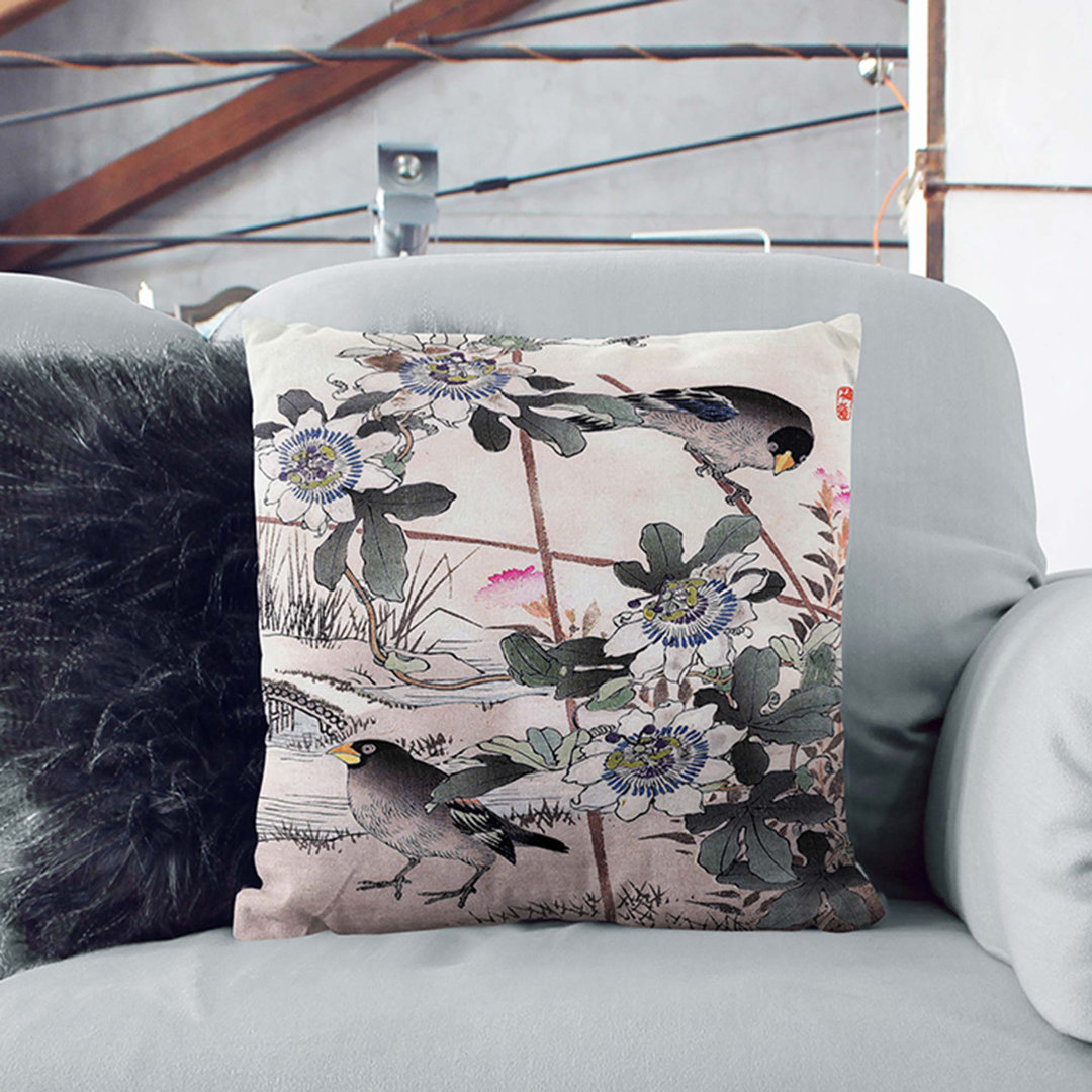 Birds in the Garden by Kono Bairei Cushion with Filling