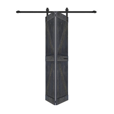 Porte de grange pliante en bois massif de style K avec trousse de quincaillerie - assemblage requis
