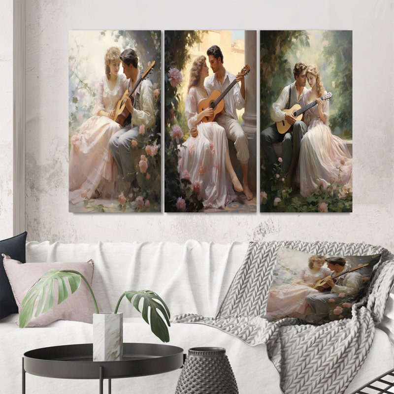 «Romantic Couple Landscape Serene», 3 pièces sur toile, H 28 po x l 36 po, Toile tendue