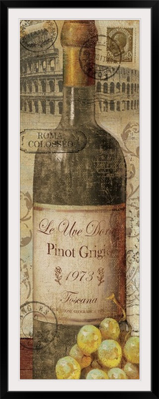 « i » par veronique charron, affiche rétro European Wines, H 44 po x l 20 po x P 1 po, Cadre noir