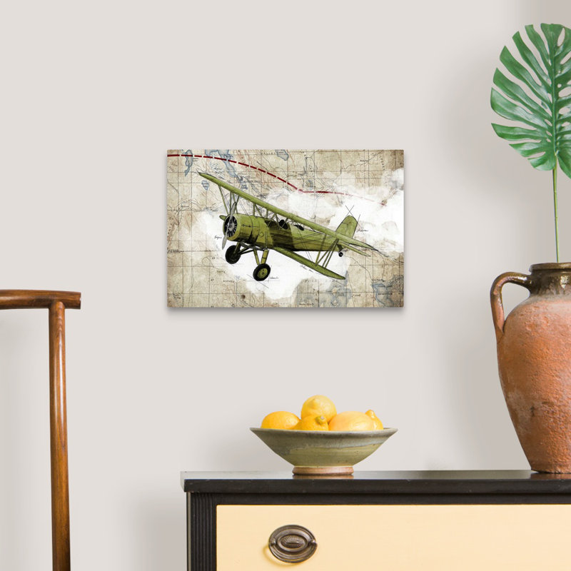 Biplane, impression d’art graphique sur toile, H 12 po x l 18 po x P 1,25 po, Toile tendue