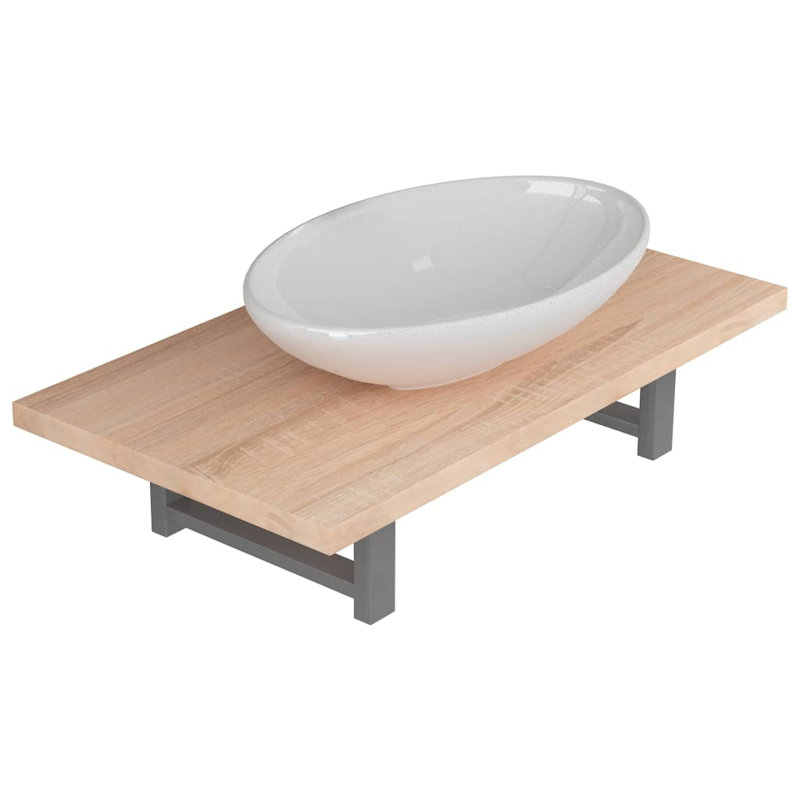 Prestia 600mm Single Bathroom Vanity with Vessel Ceramic Basin, White, Oak