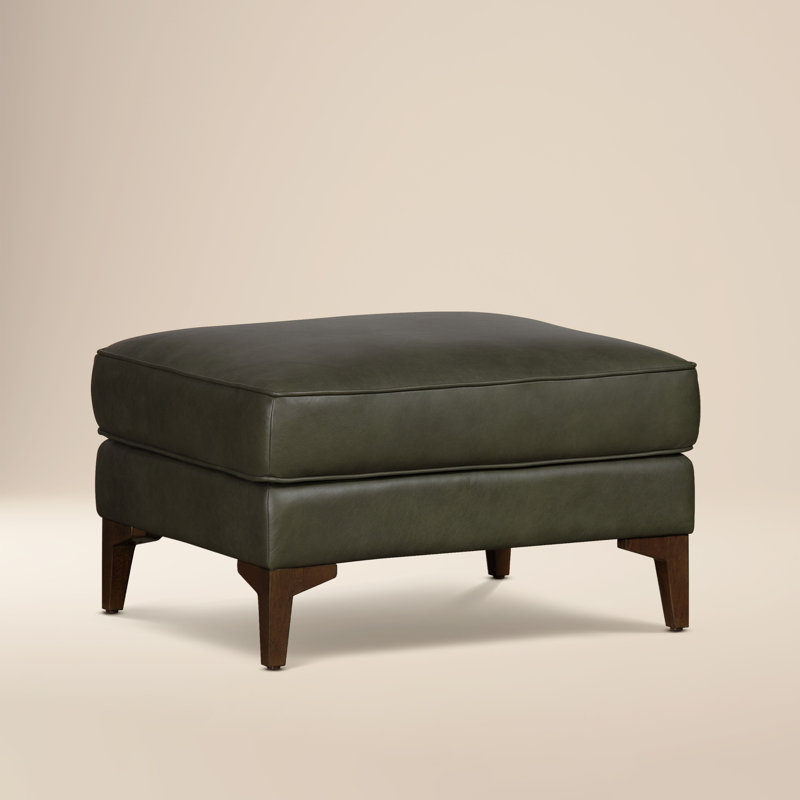 Repose-pieds rectangulaire en cuir véritable Essex, Vert olivine