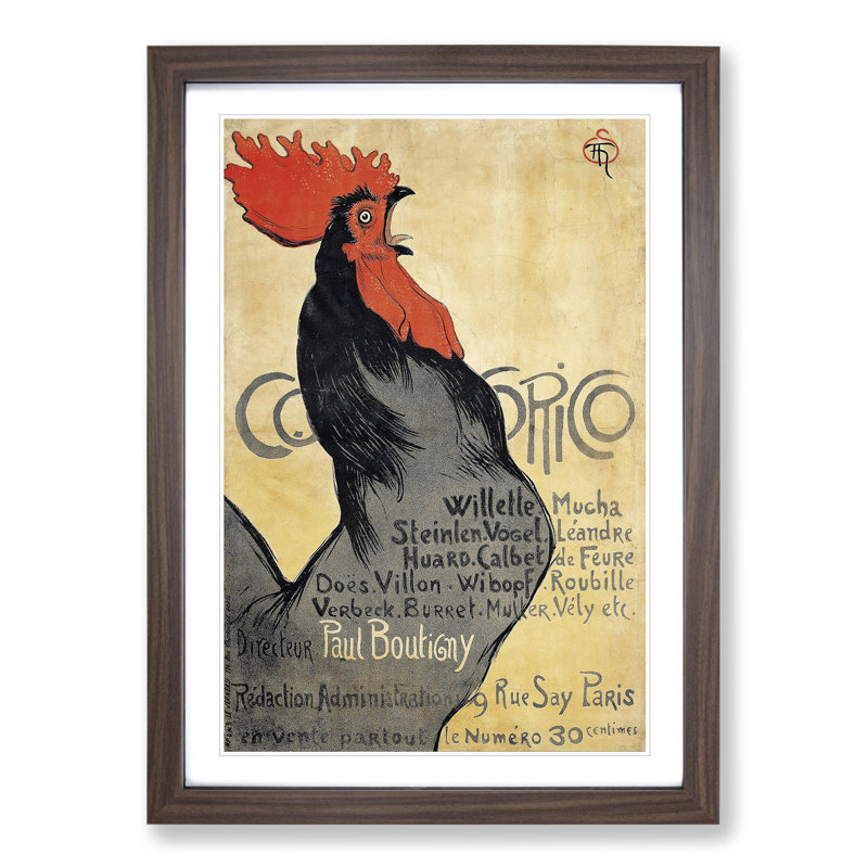 Cocorico by Theophile Steinlen - Picture Frame Painting, Walnut Framed, 48cm H x 36cm W x 2cm D
