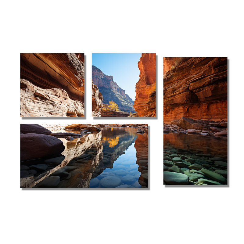 Canyon Enchantment River - Orange, ensemble de 4 reproductions d'art traditionnel sur toile, Toile tendue, Ne s’applique pas