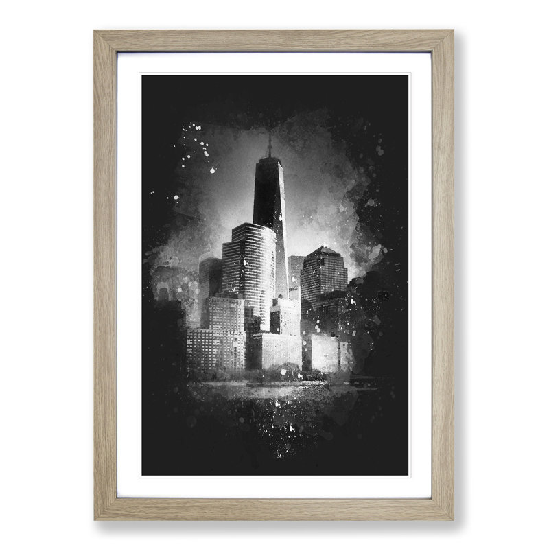 Freedom Tower In New York City - Single Picture Frame Painting on MDF, Oak Framed, 33cm H x 24cm W x 2cm D