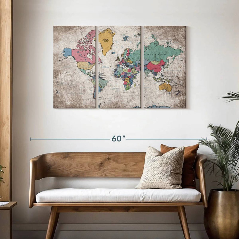 Keiri Geographic World Map III, 28" H x 45" W