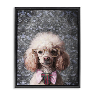  Glam Poodle on Florals Framed Floater Canvas Wall Art by Svetlana Aleynikova