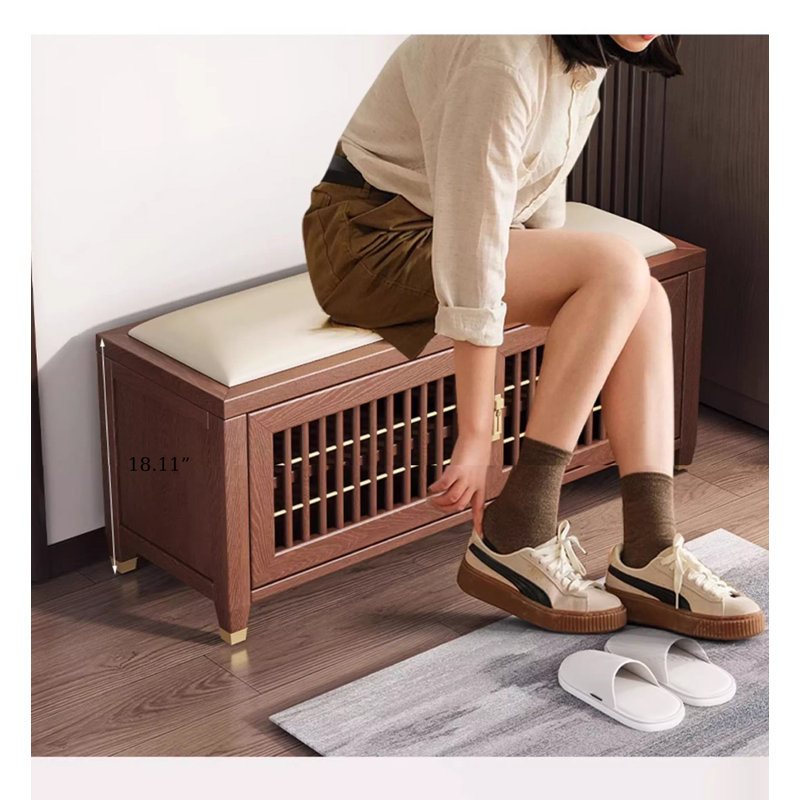Banc de rangement en bois massif Traditional, Blanc