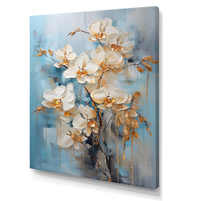 Orchidées beiges et dorées Simplicity VII, Toile tendue, H 40 po x l 30 po