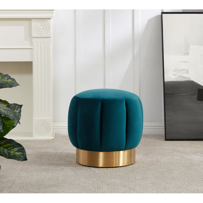 Maxine Round Ottoman, Petrol Velvet