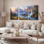 Ensemble de 3 tableaux sur toile représentant un paysage de montagne avec un ours et une cascade-1679604637