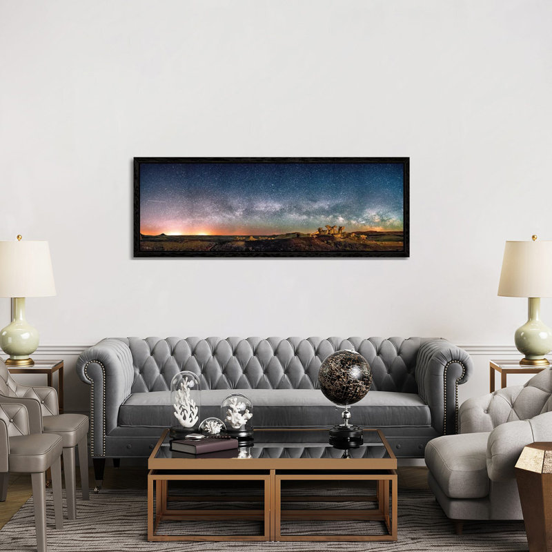 Bisti Badlands Hoodoos Under New Mexico Starry Night by OLena Art - Panoramic Painting on Canvas, Black Framed