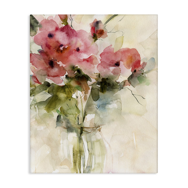 Toile abstraite avec bouquet de roses mélangées, design par Carol Robinson, H 20 po x l 16 po