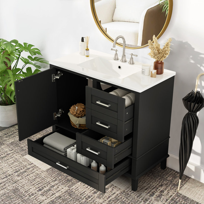 Meuble-lavabo moderne 36 "avec lavabo en céramique, Noir, noir, noir, noir