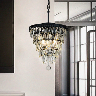 Wyndham 3-Light 12" Glam Tiered Chandelier Teardrop Lighting With Crystal Accents