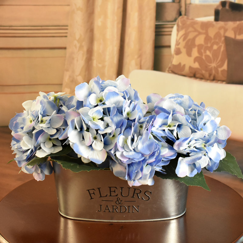 Faux Silk Hydrangea Arrangement in Planter